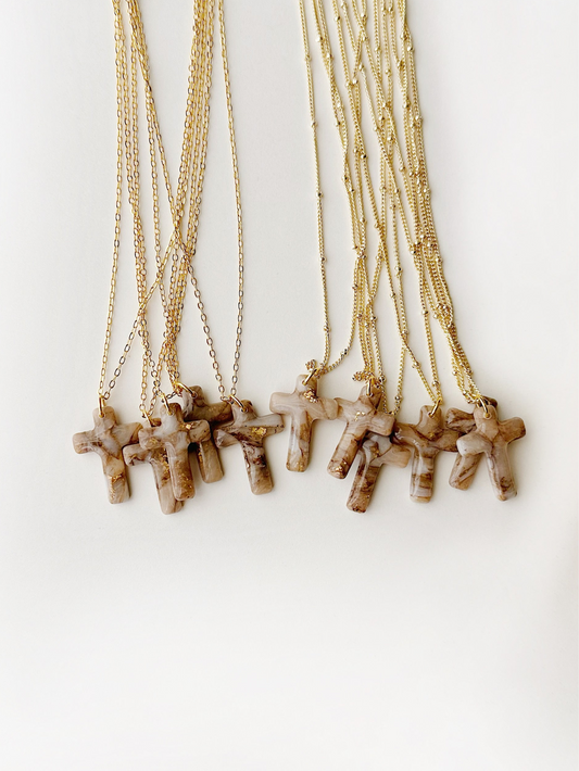 Marbled Mocha Cross Necklace