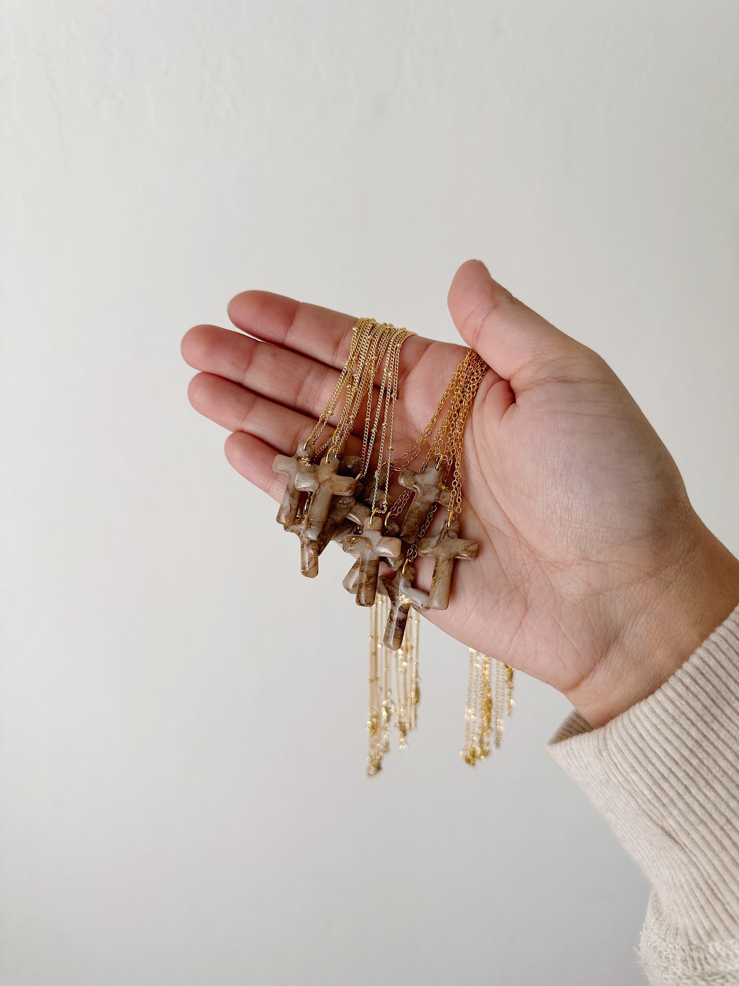 Marbled Mocha Cross Necklace