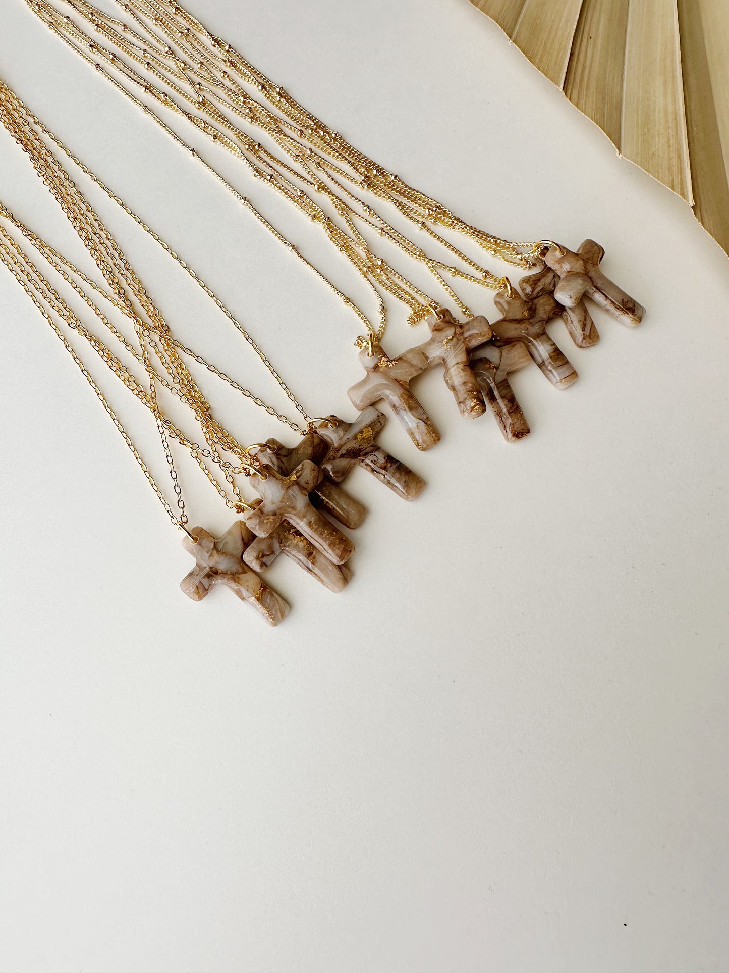 Marbled Mocha Cross Necklace